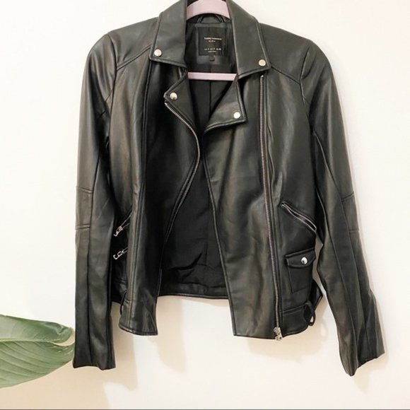 Zara Black Moto Faux Leather Jacket Small - Picture 1 of 8